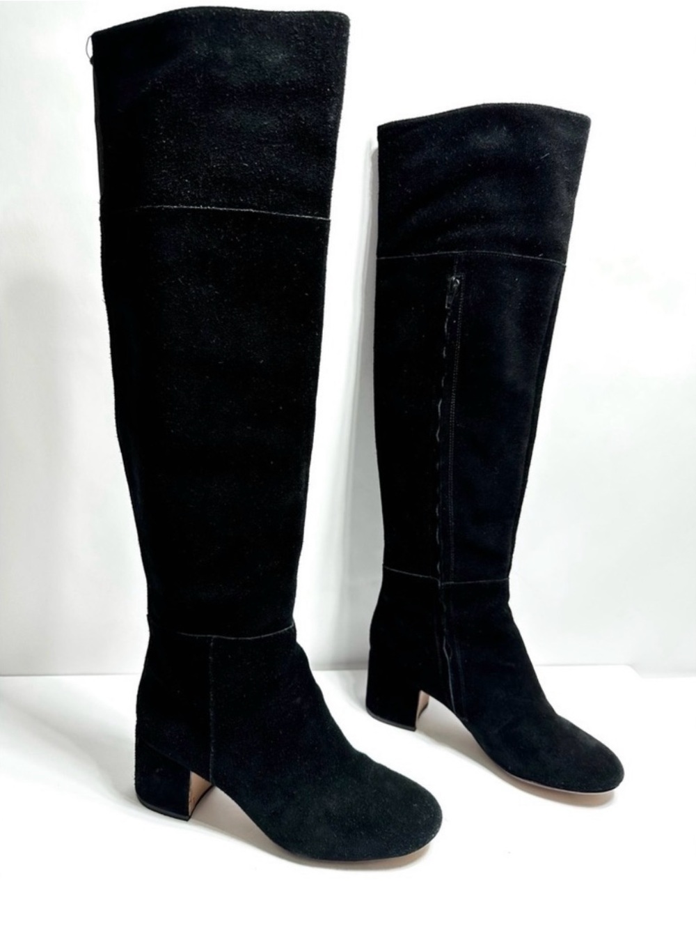 Clarks Black Suede Over-the-Knee Block Heel Boots